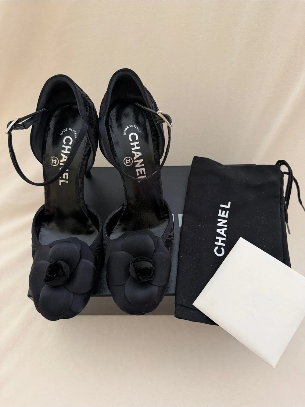 CHANEL Black Camellia Heel